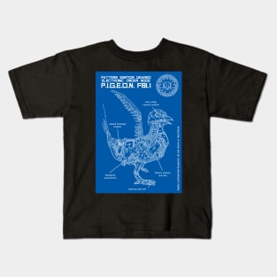 secret pigeon robot spy. a FBI blueprint. we see you! Illuminati art. Kids T-Shirt